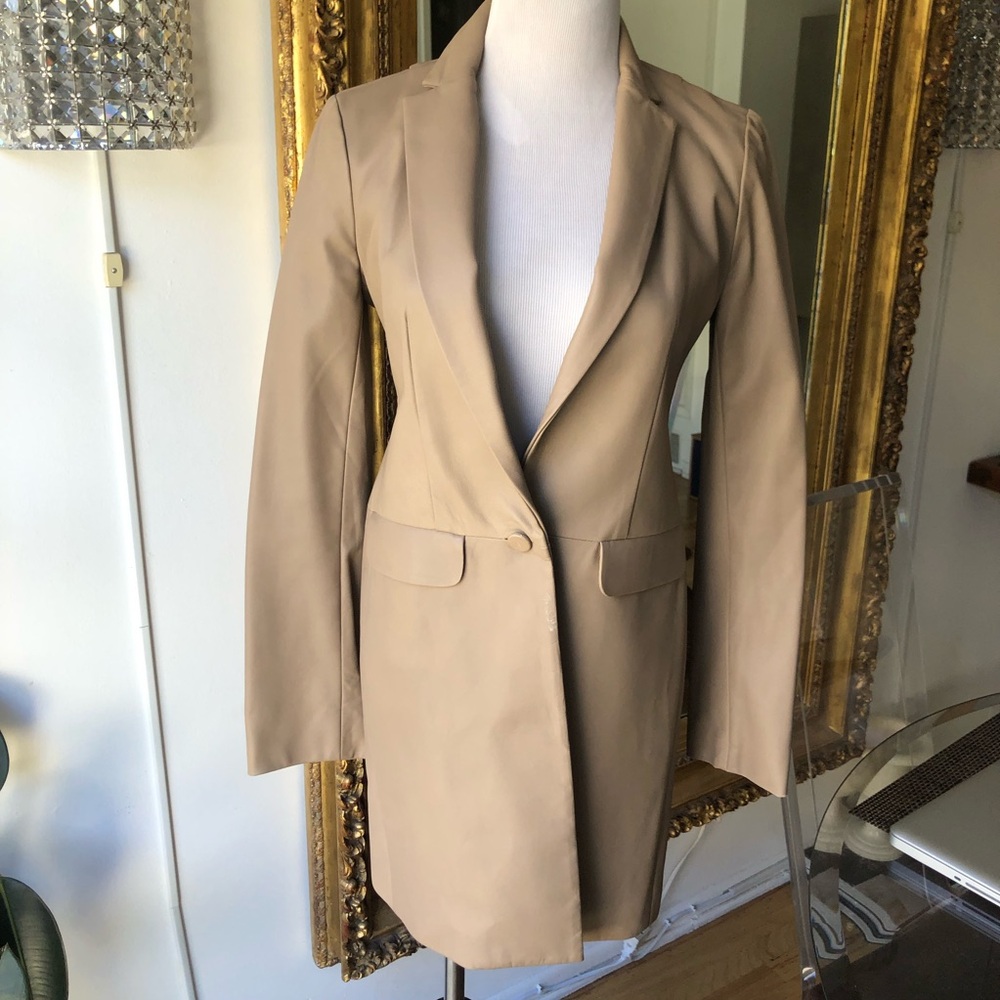 Rozae Nichols Elegant Leather Tan Women's Long Blazer size XS